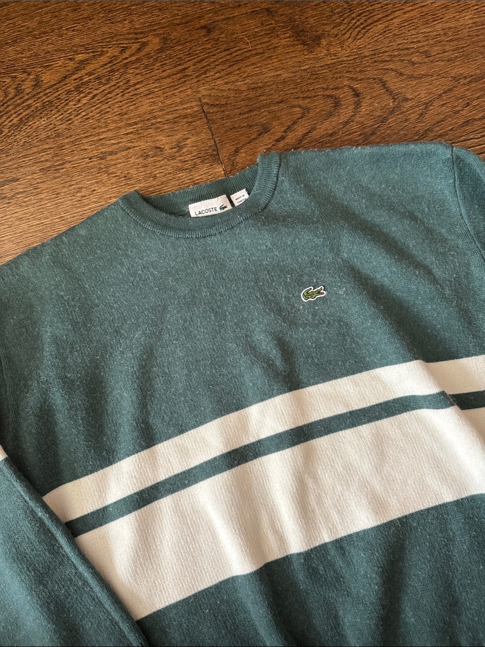 Lacoste Kids Green and White Striped Crewneck Sweater - Picture 2 of 6